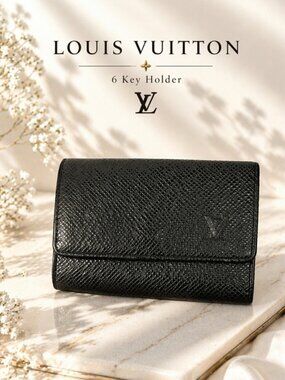 Authentic Louis Vuitton 6-Key Holder – Black Leather – Silver Hardware